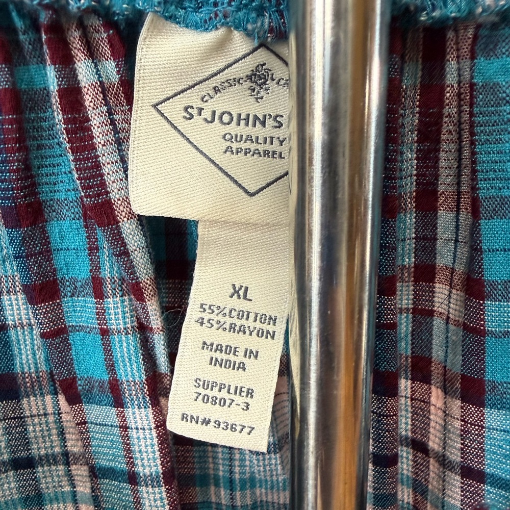 St John’s Bay Teal Plaid Women's long sleeve Top - Picture 5 of 5